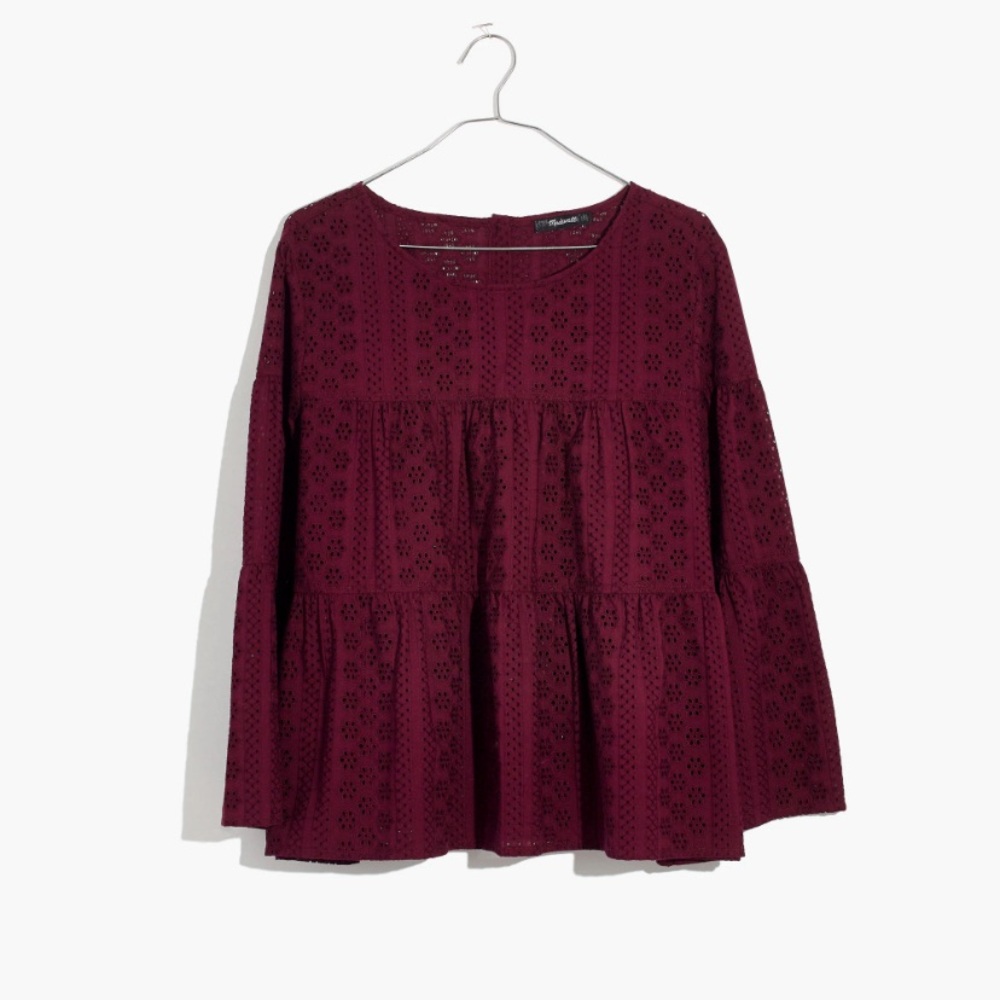 Eyelet Tiered Button-Back Top S